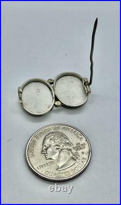 Victorian Hand Painted Portrait of Twin Boys on Porcelain Silver Frame Brooch
