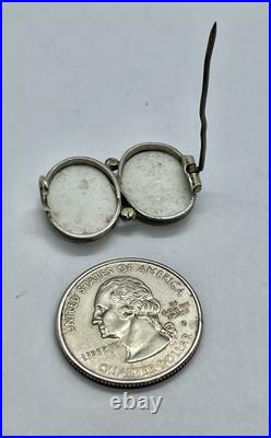 Victorian Hand Painted Portrait of Twin Boys on Porcelain Silver Frame Brooch