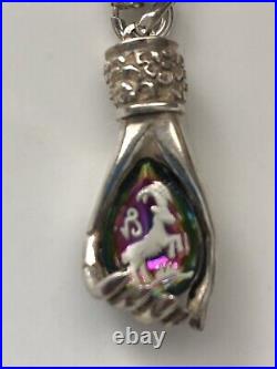 Victorian Hand Sterling Silver Necklace Goat Capricorn-Aries Pendant Memento Mor