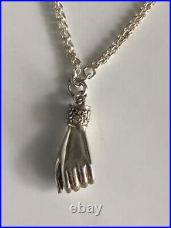 Victorian Hand Sterling Silver Necklace Goat Capricorn-Aries Pendant Memento Mor
