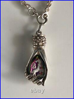 Victorian Hand Sterling Silver Necklace Goat Capricorn-Aries Pendant Memento Mor
