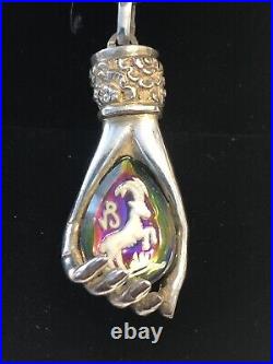 Victorian Hand Sterling Silver Necklace Goat Capricorn-Aries Pendant Memento Mor