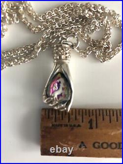 Victorian Hand Sterling Silver Necklace Goat Capricorn-Aries Pendant Memento Mor