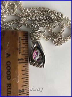 Victorian Hand Sterling Silver Necklace Goat Capricorn-Aries Pendant Memento Mor