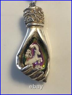 Victorian Hand Sterling Silver Necklace Goat Capricorn-Aries Pendant Memento Mor