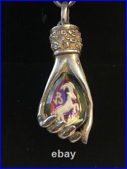 Victorian Hand Sterling Silver Necklace Goat Capricorn-Aries Pendant Memento Mor