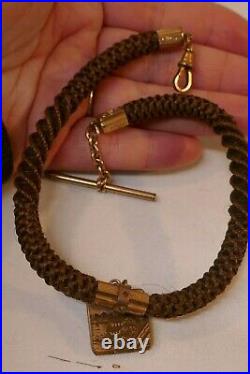 Victorian Hand Woven Hair Mourning Watch Fob With Gold Fill Ends 12 3/4 Long