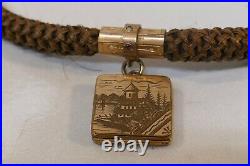 Victorian Hand Woven Hair Mourning Watch Fob With Gold Fill Ends 12 3/4 Long