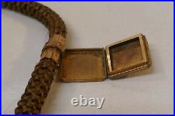 Victorian Hand Woven Hair Mourning Watch Fob With Gold Fill Ends 12 3/4 Long