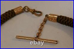 Victorian Hand Woven Hair Mourning Watch Fob With Gold Fill Ends 12 3/4 Long