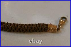 Victorian Hand Woven Hair Mourning Watch Fob With Gold Fill Ends 12 3/4 Long