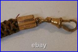 Victorian Hand Woven Hair Mourning Watch Fob With Gold Fill Ends 12 3/4 Long
