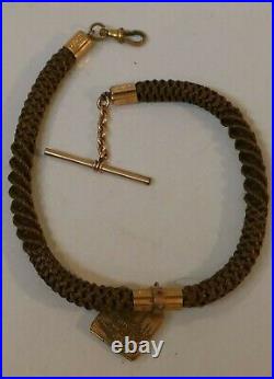 Victorian Hand Woven Hair Mourning Watch Fob With Gold Fill Ends 12 3/4 Long