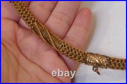 Victorian Hand Woven Hair Mourning Watch Fob With Gold Fill Ends 9 1/4 Long