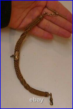 Victorian Hand Woven Hair Mourning Watch Fob With Gold Fill Ends 9 1/4 Long