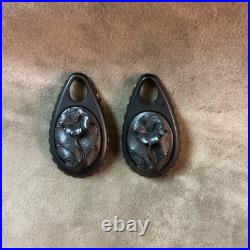 Victorian Hand carved jet black floral design drop earrings pair minor as is