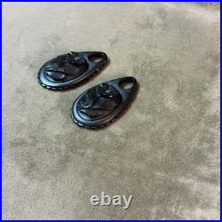 Victorian Hand carved jet black floral design drop earrings pair minor as is