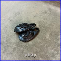 Victorian Hand carved jet black floral design drop earrings pair minor as is