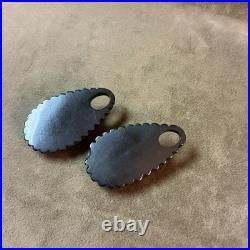 Victorian Hand carved jet black floral design drop earrings pair minor as is