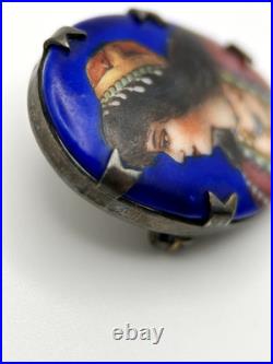 Victorian Handmade Sterling Silver Portrait Hand Painted Brooch