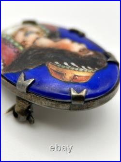 Victorian Handmade Sterling Silver Portrait Hand Painted Brooch