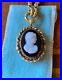 Victorian Hardstone Cameo Locket Necklace Hand Carved Antique Book Chain 1870