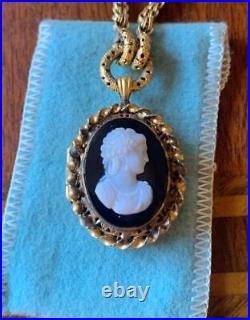 Victorian Hardstone Cameo Locket Necklace Hand Carved Antique Book Chain 1870