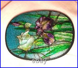 Victorian Iris Brooch Enamel Guilloche Bronze Flower Japanese Orchid Pin