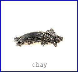 Victorian JET Mourning Pin Hand Holding Flowers Brooch