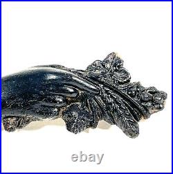 Victorian JET Mourning Pin Hand Holding Flowers Brooch