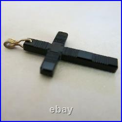 Victorian Jet Cross Hand Carved with Gold Filled Bail 3903
