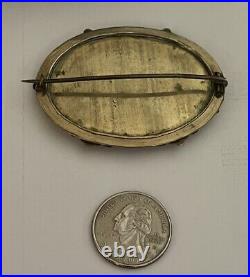 Victorian Landscape of a River, Tower & Bridge Hand Painted on MOP Gilt Brooch