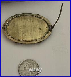 Victorian Landscape of a River, Tower & Bridge Hand Painted on MOP Gilt Brooch