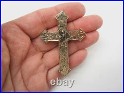 Victorian Large 14k Rose Gold Hand Wrought Ivy Leaf Cross Brooch Pin