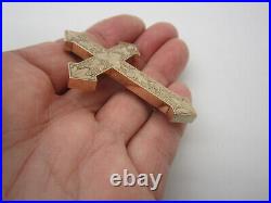 Victorian Large 14k Rose Gold Hand Wrought Ivy Leaf Cross Brooch Pin