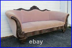 Victorian Late 1800s Hand Carved Flame Mahogany Sofa Couch 1433