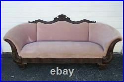 Victorian Late 1800s Hand Carved Flame Mahogany Sofa Couch 1433