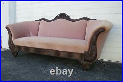 Victorian Late 1800s Hand Carved Flame Mahogany Sofa Couch 1433