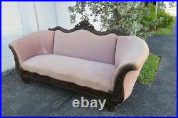 Victorian Late 1800s Hand Carved Flame Mahogany Sofa Couch 1433