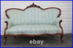 Victorian Late 1800s Hand Carved Solid Walnut Sofa Couch 1235
