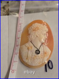 Victorian Loose Hand Carved large Shell Cameo For Brooch Pendant diamond 10