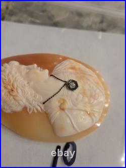 Victorian Loose Hand Carved large Shell Cameo For Brooch Pendant diamond 10