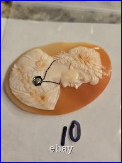 Victorian Loose Hand Carved large Shell Cameo For Brooch Pendant diamond 10