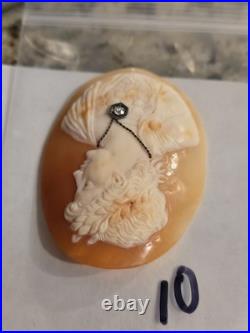 Victorian Loose Hand Carved large Shell Cameo For Brooch Pendant diamond 10