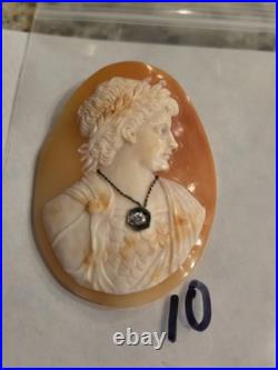 Victorian Loose Hand Carved large Shell Cameo For Brooch Pendant diamond 10
