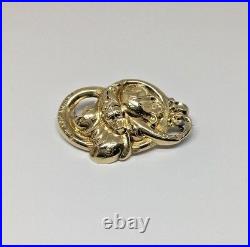 Victorian Love Knots Snake Swirl 14k Yellow Gold Hand Etched Engraved Brooch Pin