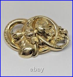 Victorian Love Knots Snake Swirl 14k Yellow Gold Hand Etched Engraved Brooch Pin