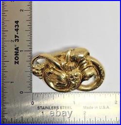 Victorian Love Knots Snake Swirl 14k Yellow Gold Hand Etched Engraved Brooch Pin