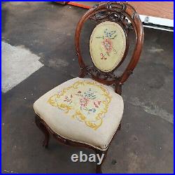Victorian Mahogany Embroidered Chair Balloon Back Hand Carved Excellent