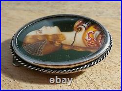 Victorian Miniature Portrait Pendant Brooch. Hand Painted. Silver And Oil On Bon